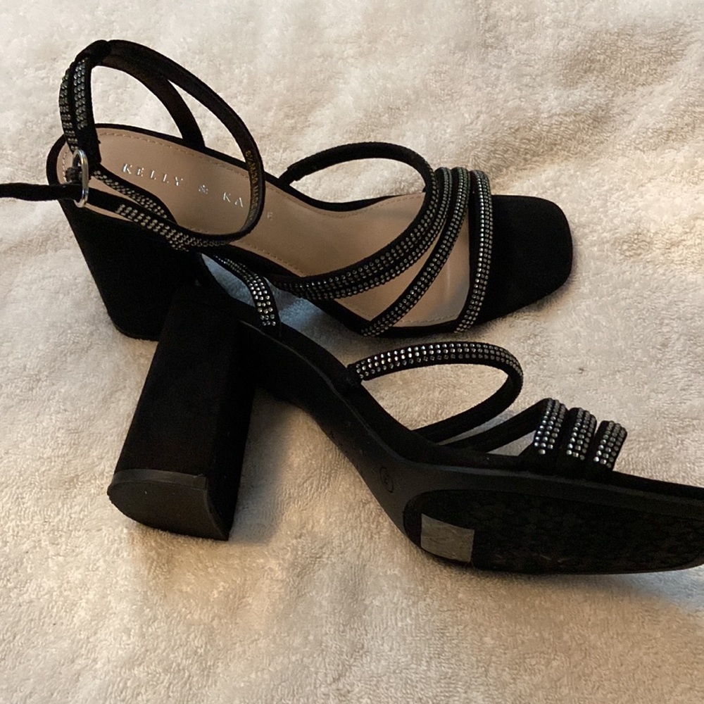 Black Rhinestone Stack Heels - image 2